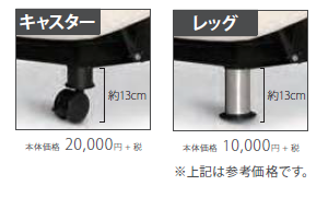 ゼロジー®カーブ/Zero-G Curve のキャスター(オプション)とレッグ(オプション)